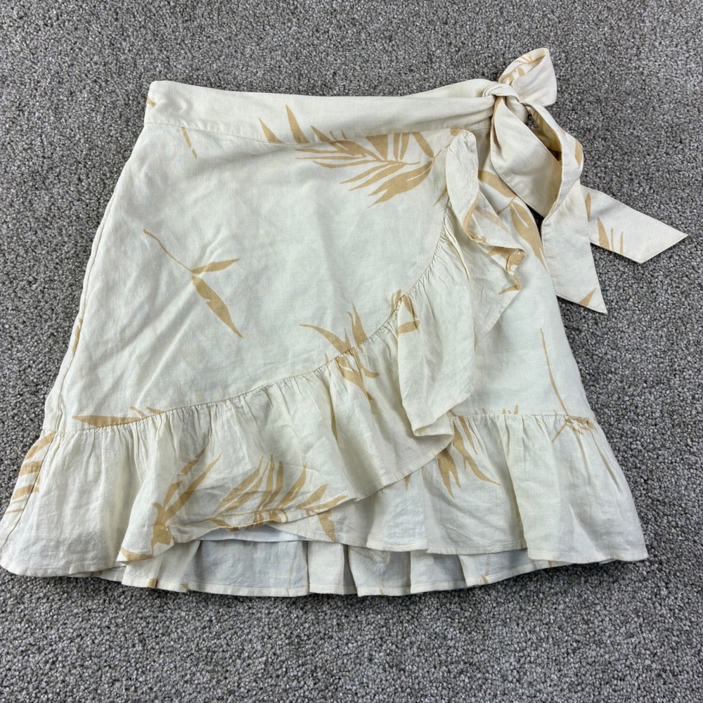 Rails Etienne Savannah Palms Linen Blend‎ Ruffle Wrap Mini Skirt Cream Tan Small